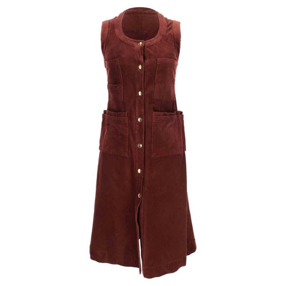 Acne Studios Button-Down Sleeveless Midi Dress in Burgundy Corduroy